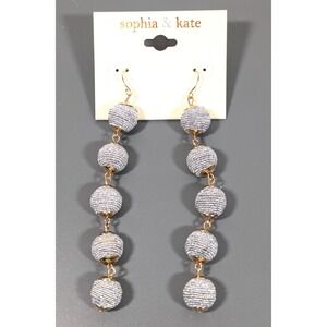 Sophia & Kate Long Stacked Bead‎ Drop Earrings Silver Tone Cord Gold Accents